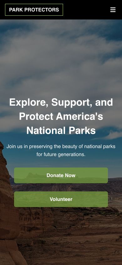 Mobile version of the live Park Protectors homepage