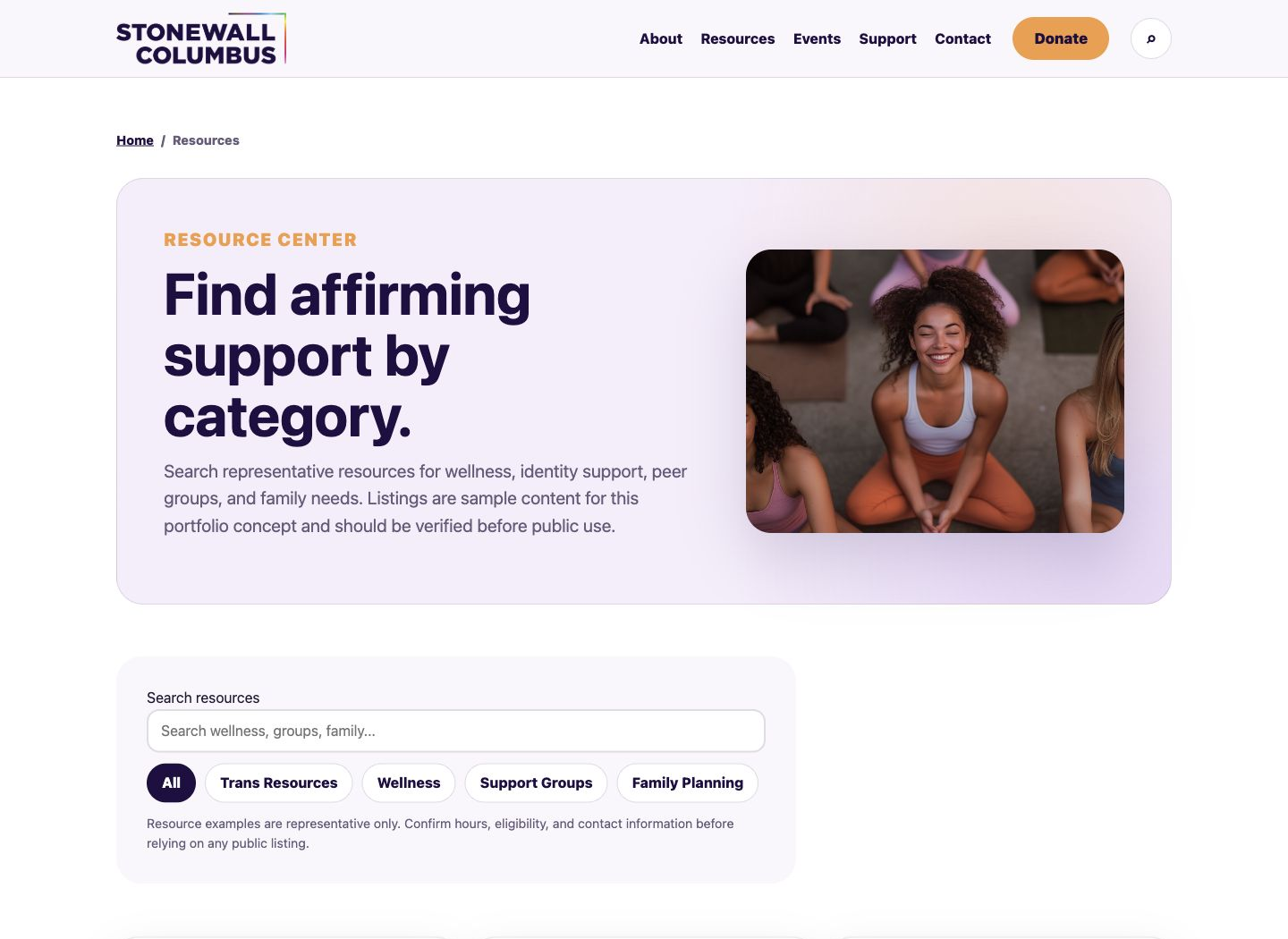 Live coded Stonewall Columbus resources page
