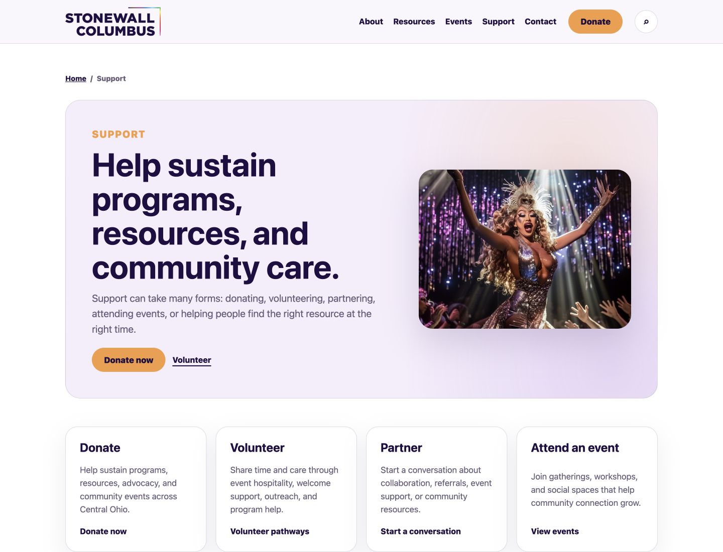 Live coded Stonewall Columbus support page with participation options