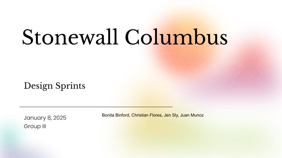 Stonewall Columbus design sprint title slide