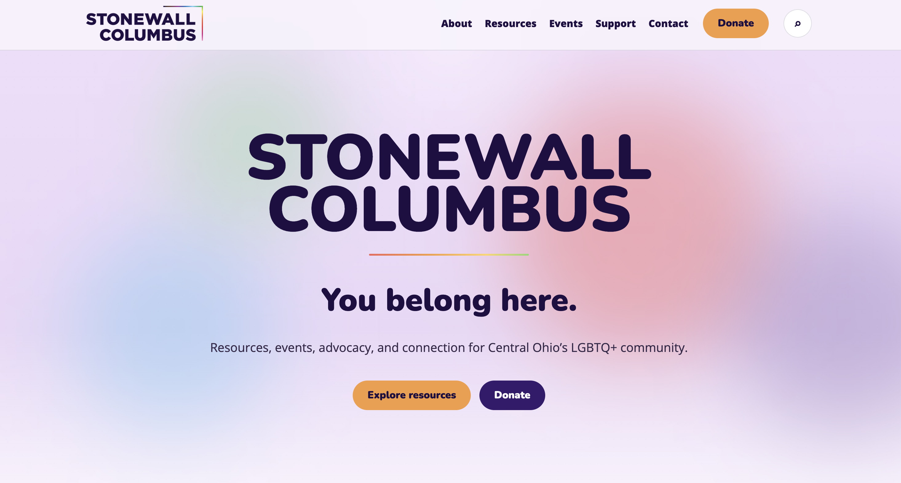 Current live Stonewall Columbus responsive homepage
