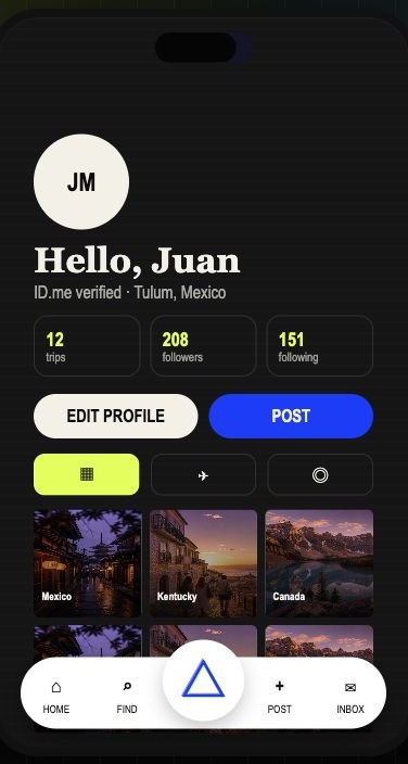 TRPN mobile profile screen