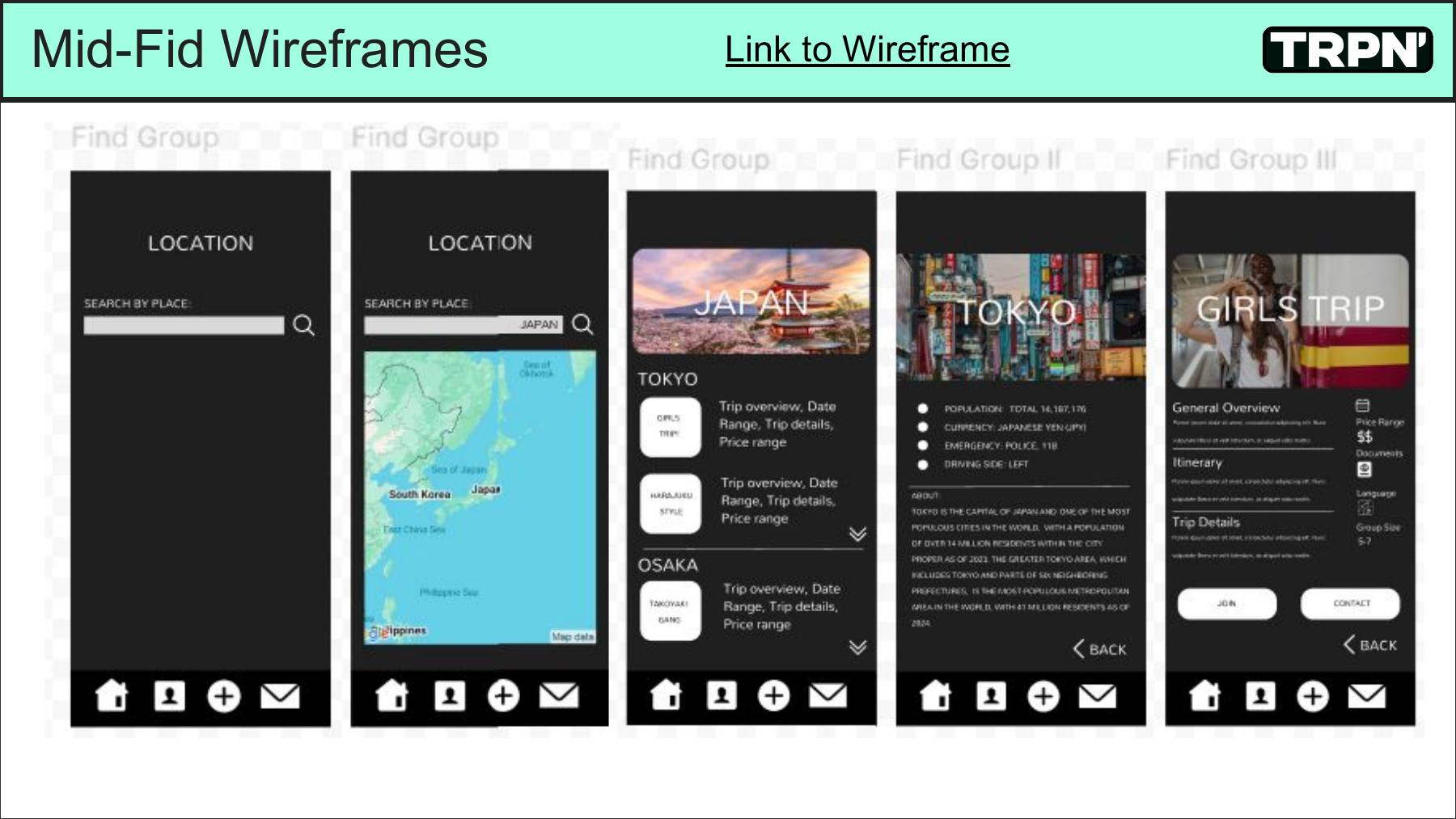 Iterated TRPN discovery and trip-detail wireframes